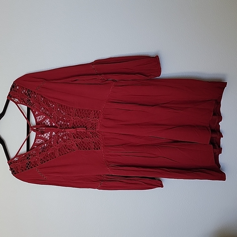 AEO Cutwork XL Cranberry Lace Front Back Detail Boho Dress - Picture 9 of 12